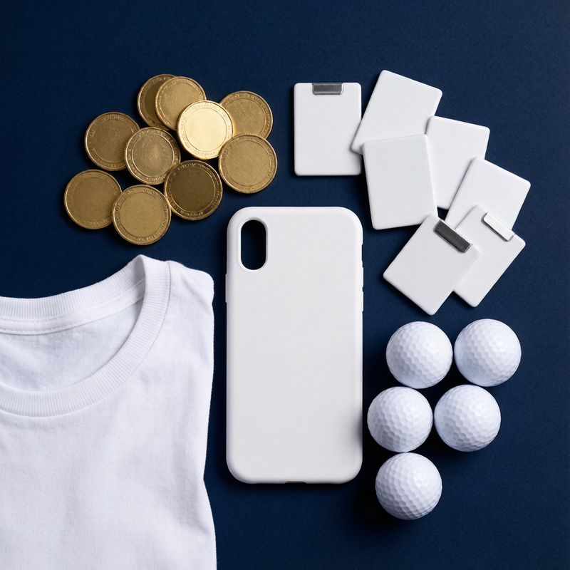 Blank printing materials — coins, magnets, phone cases, T-shirts